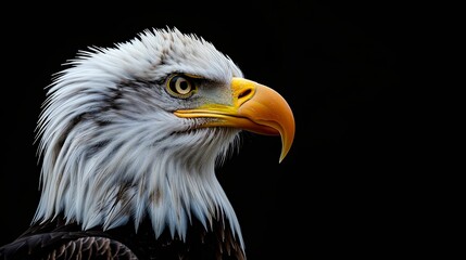 Fototapeta premium Close-up Portrait of a Bald Eagle with a Black Background