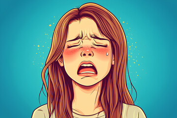 Fototapeta premium Crying Teen Avatar Cartoon Illustration