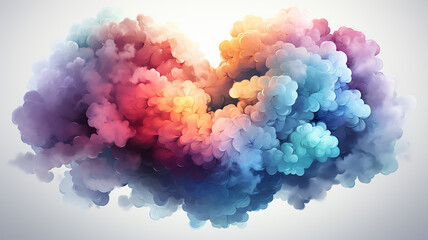 Fototapeta premium Multicolored heart of colorful clouds, romantic bright greeting card for Valentine's Day on February 14th, a symbol of love