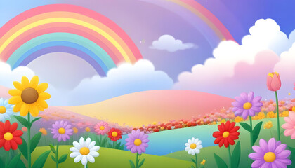 colorful landscape with a rainbow field background kids child