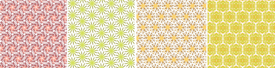 4 pcs vector pattern illustrations, abstract, fan, round