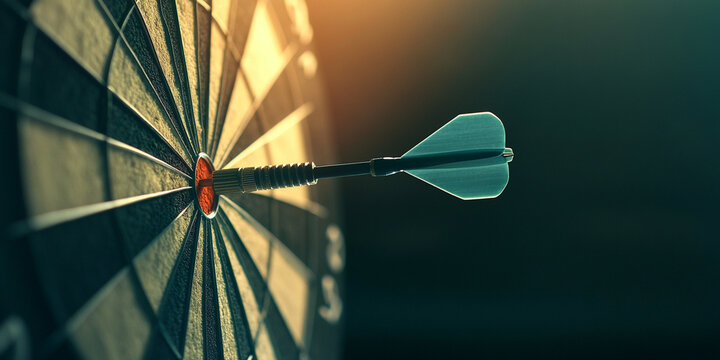 dart striking bullseye of dartboard symbolizes precision and focus, capturing thrill of game. image showcases darts sharp tip and vibrant colors of board