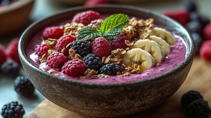 Delicious Smoothie Bowl with Berries, Banana, and Granola