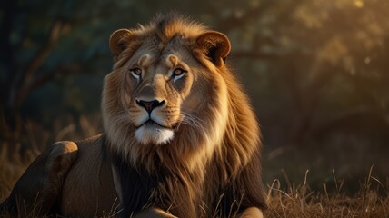 Fototapeta premium Majestic Lion in Golden Light