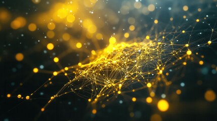 abstract. yellow technology background of a quantum cyber network. Artificial neuron Generative Ai