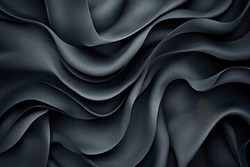 Obraz premium Black satin wavy background for graphics use. Created with AI