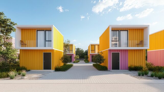 Closeup of affordable housing units, featuring energyefficient designs and lowcost materials in an urban setting