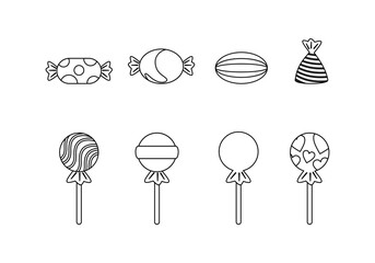 Candy doodle line icon collection. outline style. isolated illustration