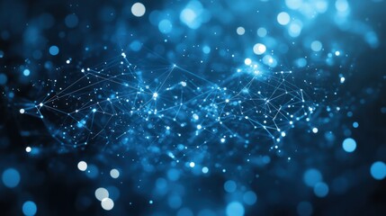 Blue abstract background with a network grid and particles connected. Generative AI AIG21.