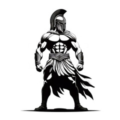 Obraz premium High-Resolution Illustration of a Muscular Spartan Warrior with a Unique Helmet, Transparent PNG