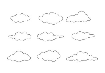 Cloud doodle line symbol sign icon collection. outline style. isolated illustration