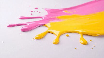 A close up of a paint splatter with yellow and pink, AI