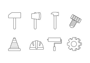 Construction equipment doodle line icon collection. outline style. isolated illustration