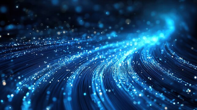 Blue light streak, fiber optic, speed line, futuristic background for 5g or 6g technology wireless data transmission, high-speed internet in abstract. AI generated illustration