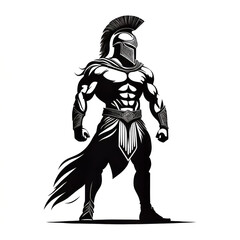 Obraz premium High-Resolution Illustration of a Muscular Spartan Warrior with a Unique Helmet, Transparent PNG