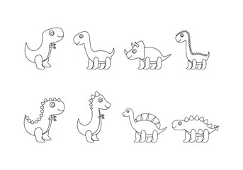 Cute dinosaur doodle line symbol sign icon collection. outline style. isolated illustration