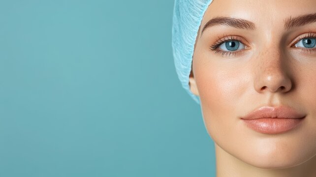 Before-and-after concept of a woman s face undergoing rhinoplasty, with detailed diagrams and surgical markers, rhinoplasty transformation, before-after surgical enhancement