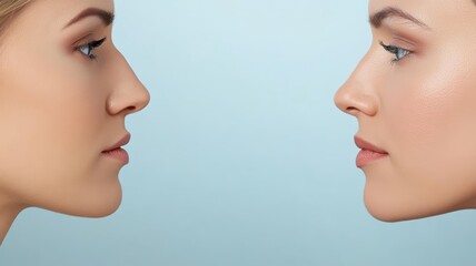 Before-and-after of a patient s nose post-rhinoplasty, with detailed surgical markers showing the areas of treatment, rhinoplasty transformation, cosmetic nose correction
