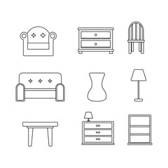 Interior doodle line icons collection. outline style. isolated illustration