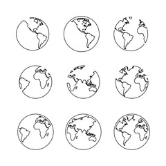 Earth doodle line symbol sign icon collection. outline style. isolated illustration