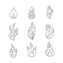 Fire doodle line sign icon collection. outline style. isolated illustration
