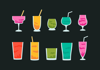 Fruit juice drink icon symbol Flat style. collection of isolated cartoon illustrations