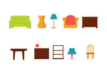 Furniture interior icon symbol Flat style. collection of isolated cartoon illustrations