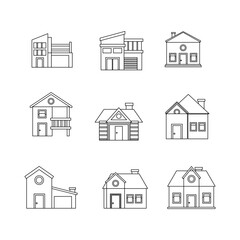 House doodle line symbol sign icon collection. outline style. isolated illustration