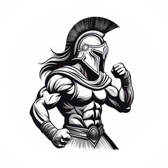 Fototapeta premium High-Resolution Illustration of a Muscular Spartan Warrior with a Unique Helmet, Transparent PNG