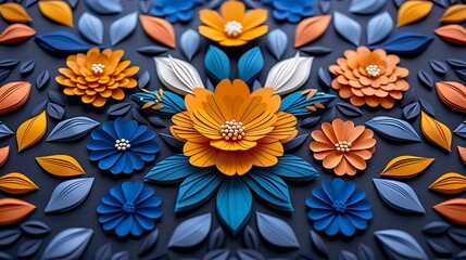 Fototapeta premium Vibrant Floral Paper Art with Blue and Orange Colors