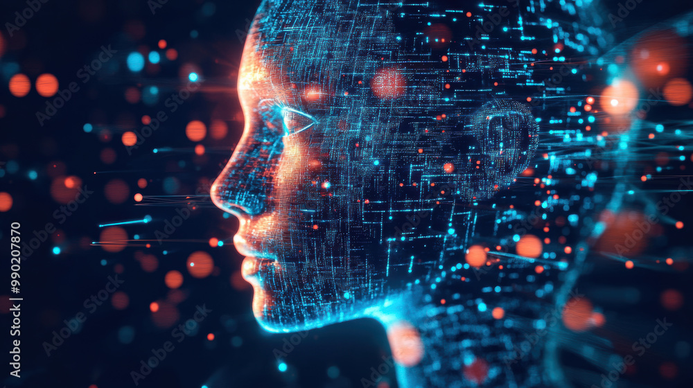 Aufkleber digital representation of human head with glowing lines and particles, symbolizing artificial intell