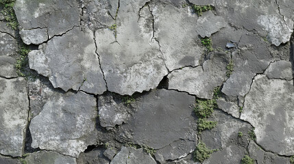 Obraz premium Cracked dry earth texture with moss, natural drought pattern