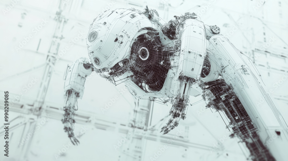 Poster futuristic robotic arm with intricate mechanical details and sleek design, showcasing advanced techn
