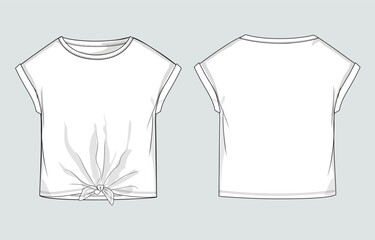 Slim fit Short sleeve T shirt shirt Technical Fashion flat sketch vector illustration template front and back views. Clothing design mock up for ladies