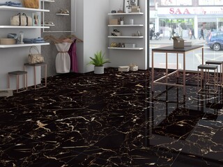 Interior of a fashionable clothing boutique full of an assortment of bags and accessories on display. 3D Rendering