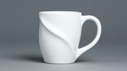 Obraz premium A white coffee cup with a curved handle on gray background, AI