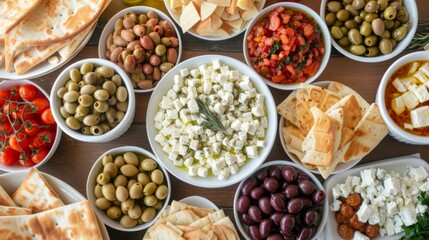Mediterranean Appetizer Platter: Olives, Feta, and Pita Bread