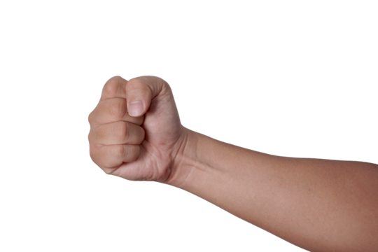 Male clenched fist, throwing punch, cut out isolated