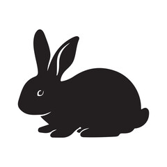 Black side silhouette of a rabbit isolated on white background. Vector illustration