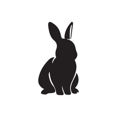Black side silhouette of a rabbit isolated on white background. Vector illustration