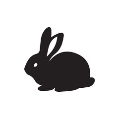 Black side silhouette of a rabbit isolated on white background. Vector illustration