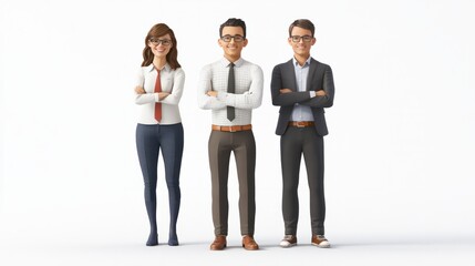 Obraz premium 3d illustration. Group of happy business people standing on a white background. Stanley, Emma and Billy.