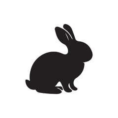 Black side silhouette of a rabbit isolated on white background. Vector illustration