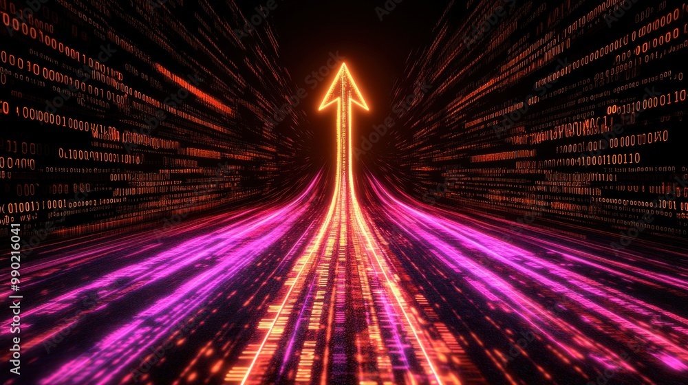 Poster the bright, glowing arrow stands out against a dark circuit board background, illustrating the dynam