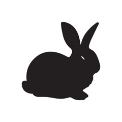 Black side silhouette of a rabbit isolated on white background. Vector illustration