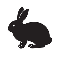 Black side silhouette of a rabbit isolated on white background. Vector illustration