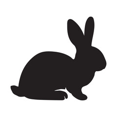Black side silhouette of a rabbit isolated on white background. Vector illustration