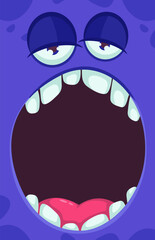 Halloween party Monster face opened mouth blank space banner for text. Party event invite cards for banner or decoration party