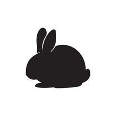 Black side silhouette of a rabbit isolated on white background. Vector illustration