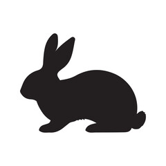 Black side silhouette of a rabbit isolated on white background. Vector illustration